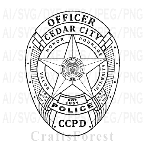 Cedar City Utah Police Officer Vector Logo SVG for CNC, Laser Engraving, Cricut & Silhouette | DXF PNG AI Digital Download